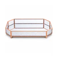 Rose Gold & Gold Metal Frame Glass Decorative Tray
