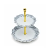 2 Tier Ceramic  Tray with Gold Metal
