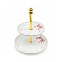 2 Tier Ceramic  Tray with Gold Metal