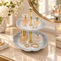 2 Tier Ceramic  Tray with Gold Metal