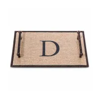 Monogram Letter D Decorative Rectangular Tray with Black Metal Handles