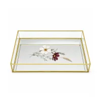 Gold & Gold Metal Frame Glass Decorative Tray