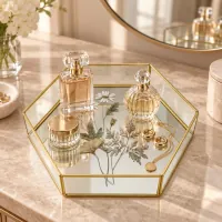 Gold & Gold Metal Frame Glass Decorative Tray