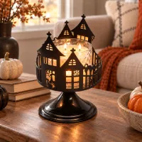 Black Haunted House Candle Holder On Stand