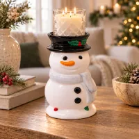 Christmas Snowman Ceramic  Candle Holder