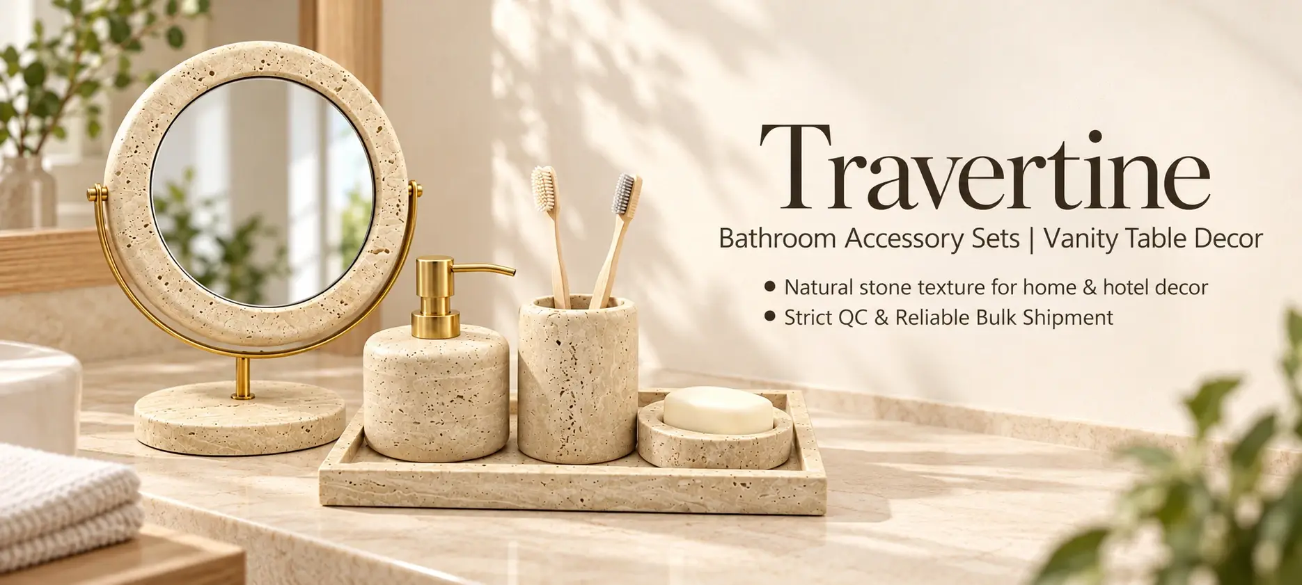 Travertine Bathroom Accessory Sets | Vanity Table Decor